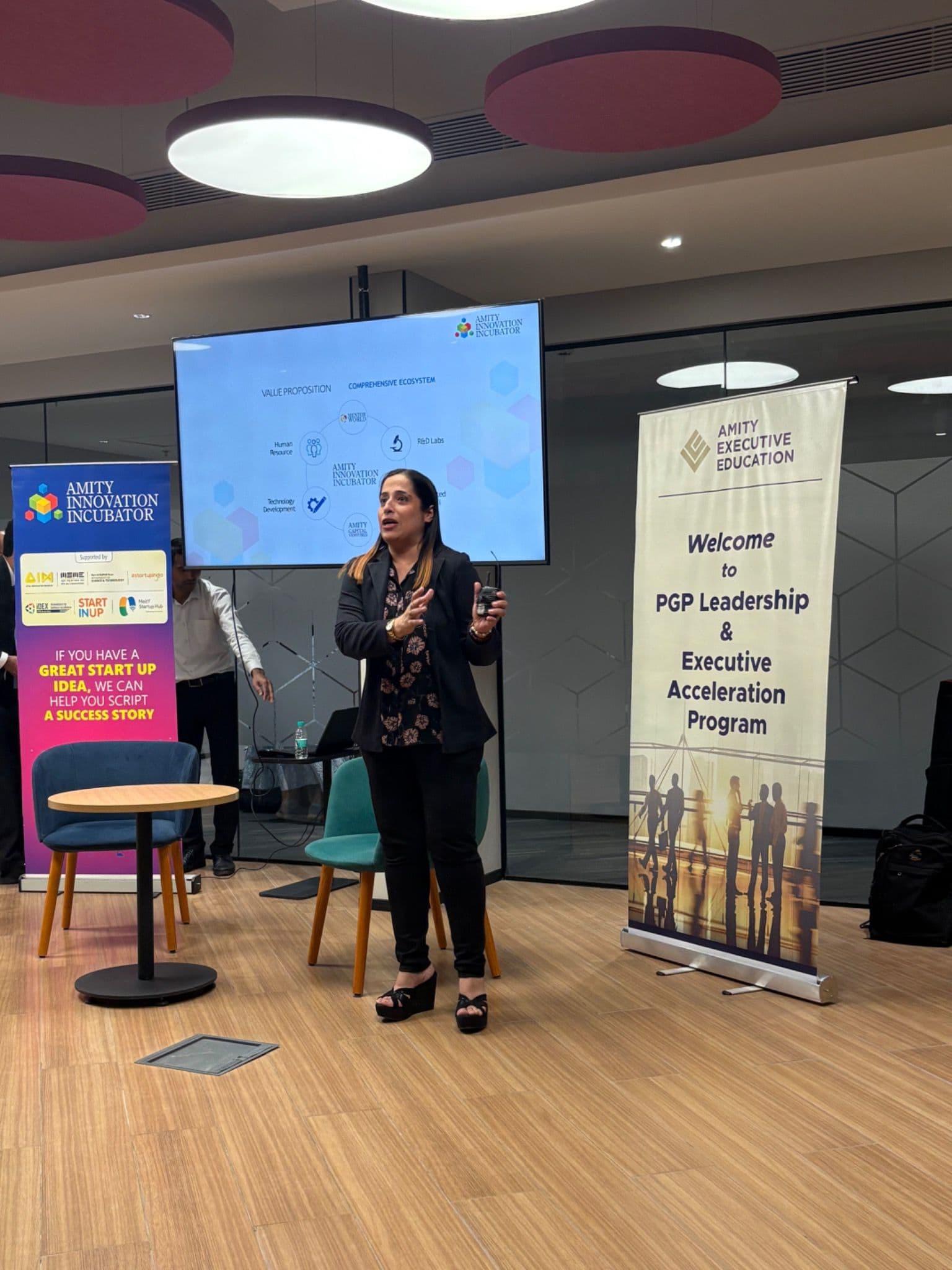A presentation featuring the Amity Innovation Incubator and PGP Leadership & Executive Acceleration.