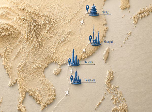 Map of East Asia showing immersion route